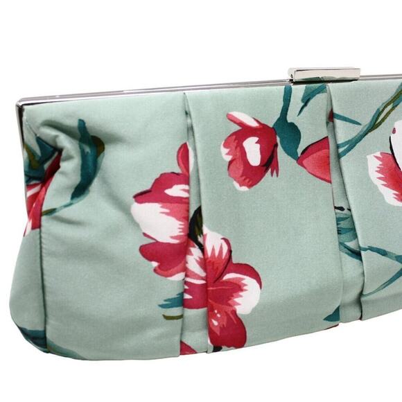 Express Floral Clutch Handbag in Sea Green and Pink Satin 12" Across - Hey Viv - Picture 6 of 7